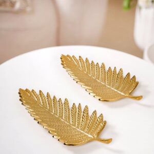 Golden Fern Leaf Metal Tray With Handle Set Of 2