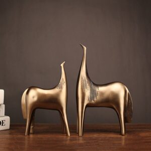One Pair Horse Figurines Couple Horse Brass Sculpture
