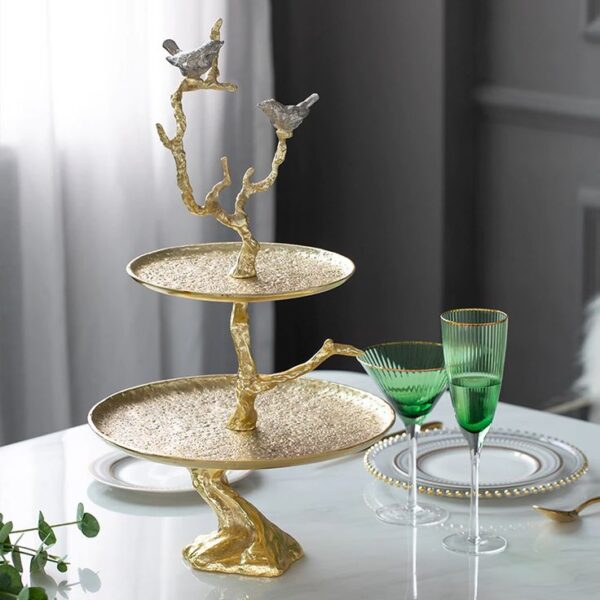 Gold Aluminium 2 Tier Tea Cake Stand