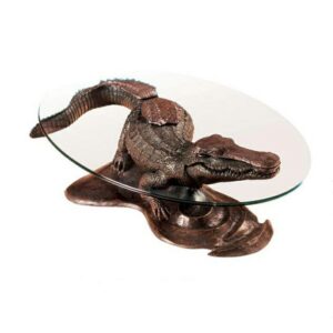 Bronze Crocodile Alligator Sculpture - Modern Art Coffee Table Base