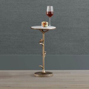 Aviary Brass-Finish Drink Table with White Marble Top