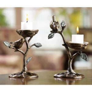 Bird & Branch Pillar Candleholder Pair