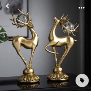 Reindeer Statue Figurine Animal Sculpture Resin Gold