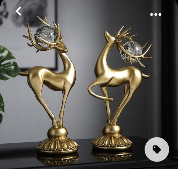 Reindeer Statue Figurine Animal Sculpture Resin Gold