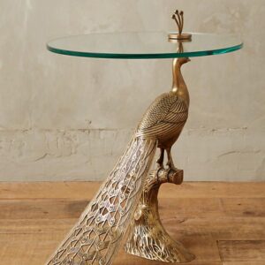 Peacock Brass Glass Top Side Table